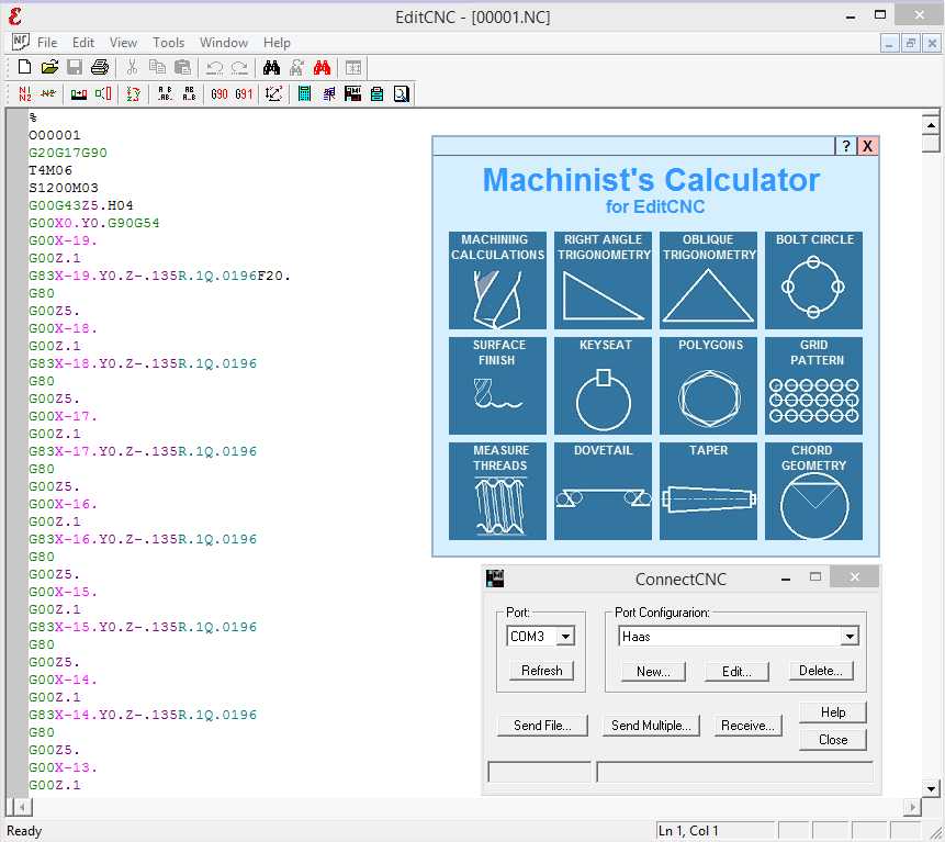EditCNC, g-code editor with syntax colouring and many features for the CNC programmer!