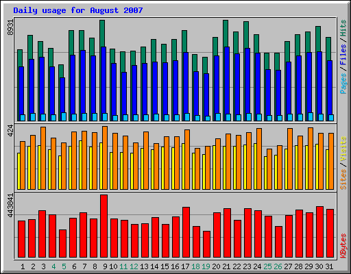 Daily usage for August 2007