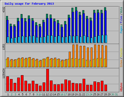 Daily usage for February 2013